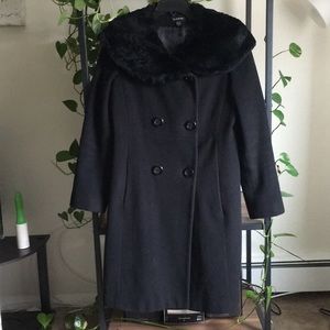 Bebe Winter Peacoat Rabbit Fur Black Size Medium